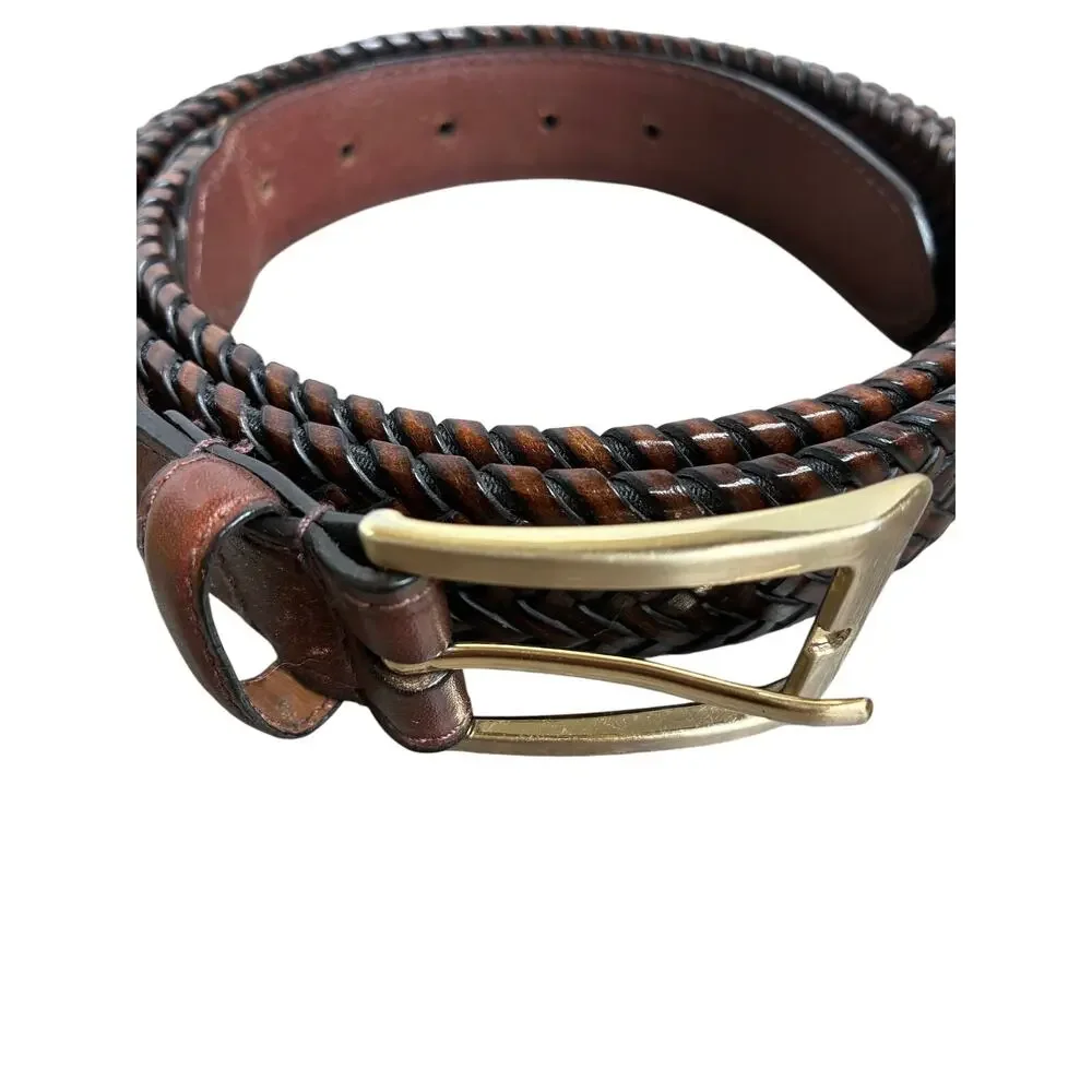 Men's Size 44 Dark Brown Genuine Leather Belt With Gold Tone Buckle Western